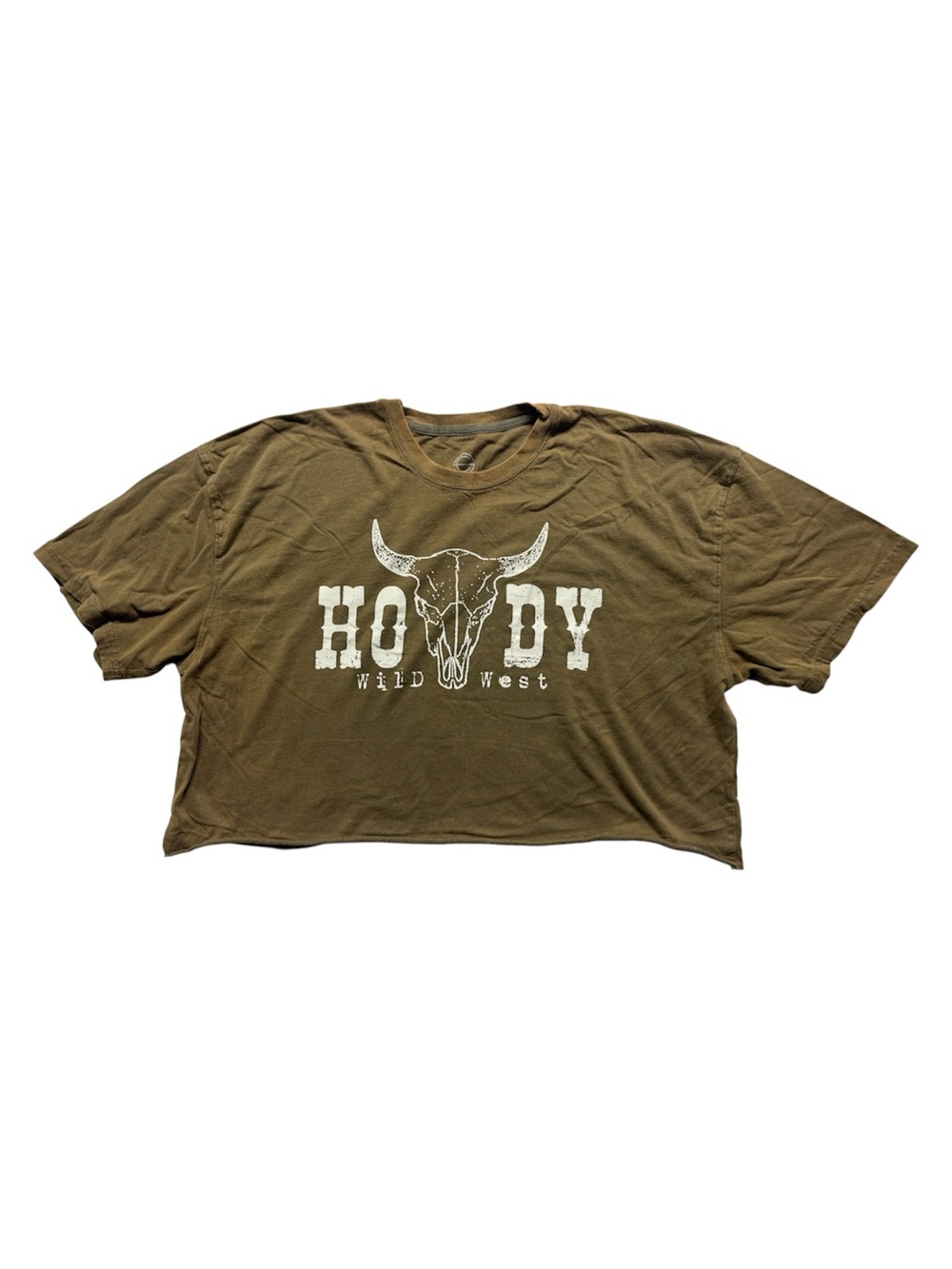 Social Culture Howdy Wild West Bull Skull Cropped Graphic Tee Brown Size L